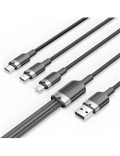 Vention Câble USB-À 2.0 à USB-C, Lightning, Micro-B 3A - 1.5m - Tressé - Couleur Noir