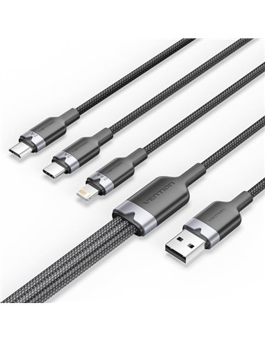 Vention Câble USB-À 2.0 à USB-C, Lightning, Micro-B 3A - 1.5m - Tressé - Couleur Noir