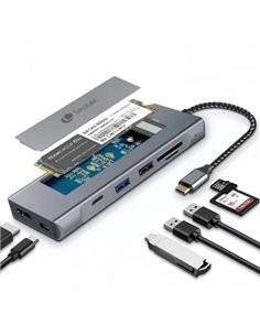 Leotec LEDS07 Docking Station USB C 8 en 1 Avec Ranura SSD M.2 - HDMI 4K - Power Delivery 100W - USB 3.2 et USB C 10Gbps - Lecto