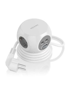 Aisens Regleta de Enchufes Sobremesa Multifuncion Avec 3 Tomas + 2xUSB-C - 2xUSB-À - 1.4m - Couleur Blanc