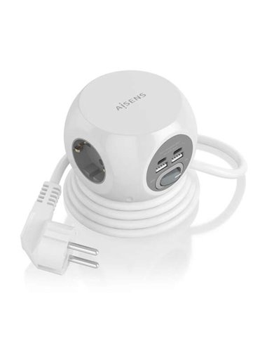 Aisens Regleta de Enchufes Sobremesa Multifuncion Avec 3 Tomas + 2xUSB-C - 2xUSB-À - 1.4m - Couleur Blanc