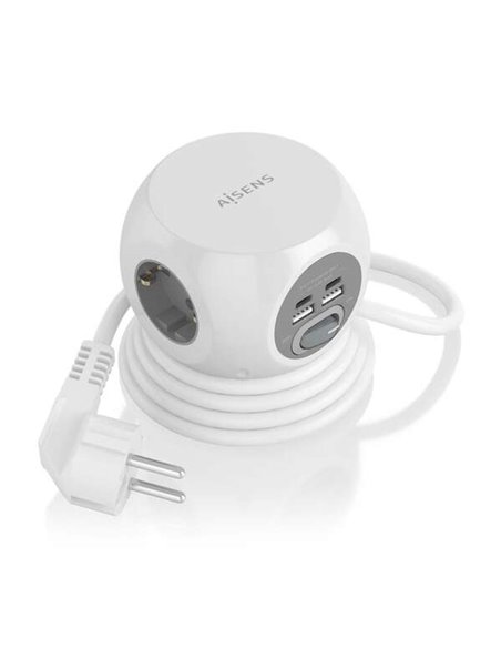 Aisens Regleta de Enchufes Sobremesa Multifuncion Avec 3 Tomas + 2xUSB-C - 2xUSB-À - 1.4m - Couleur Blanc