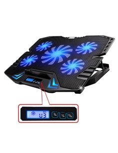 Ewent Support Pour Portable - 5 Ventiladores Silenciosos Jusqu'à 17" - 2 Puertos USB - 5 Velocidades de Ventilateur - 2 Modos de