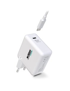 Urban Factory Cyclee Cargador de Pared USB-C GaN de 65W - Design Ecologico - Câble USB-C/USB-C de 2m - Couleur Blanc