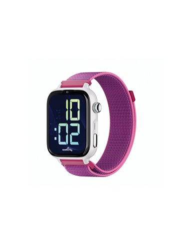 Savefamily Reloj Intelligente Smartwatch Infantil SaveWatch Plus 2 - Écran Amoled - Carcasa Blanca - Correa Tela Frambuesa