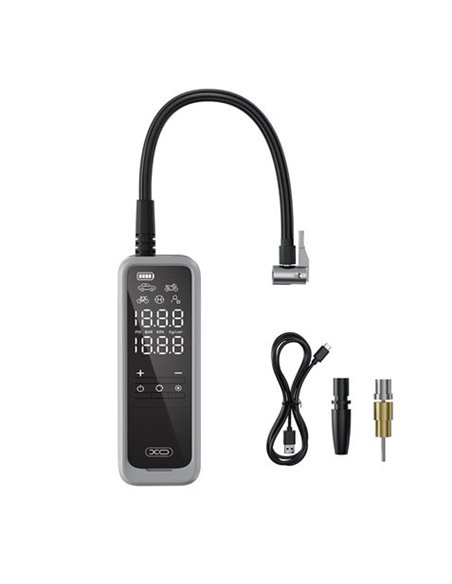 XO CZ018 Inflador de Aire Portable - Écran LCD - 3 Bocas - Powerbank 5000Mah - Linterna