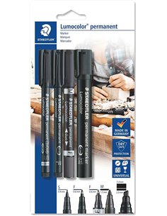 Staedtler Lumocolor Permanent Pack Avec 4 Feutres Permanentes - Diferentes Puntas - Résistant à l'eau - Recargables - Couleur No