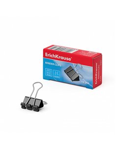 Erichkrause Pack de 12 Pinzas Pour Papeles 15mm - Capacité Jusqu'à 55 Feuilles - Alambre de Acier de Haute qualité - Couleur Noi