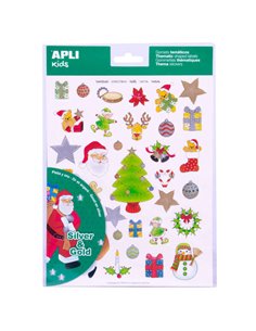 Apli Pack Avec 99 Gomets de Tematica Navideña - Ilustraciones Educativas - Adhésif Removible - Encre en Acabado Oro et Argent - 