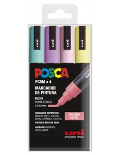Posca PC-5M Pack de 4 Marcadores de Pintura - Pointe de Bala 1.8-2.5mm - Encre Base al Eau - No Permanent - Résistant à la Luz -