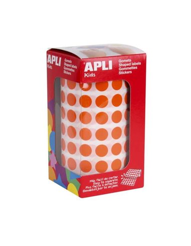 Apli Rollo de 5192 Gomets Redondos Naranjas - Taille Ø 10,5mm - 59 Feuilles Pretroqueladas - Adhésif Base Eau - Cumple Normas EN