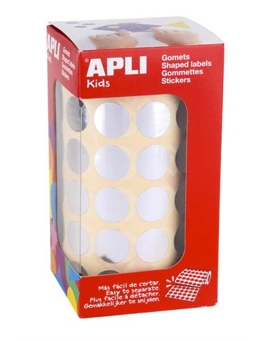 Apli Gomets Redondos Argent Métallisé Ø 15mm - 59 Feuilles Pretroqueladas - 2832 Gomets Par Rollo - Desarrolla Psicomotricidad F