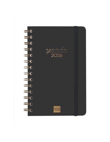 Finocam Alma Agenda - Annuel 2026 - Avec Spirale - Format E5 - 131x19x190mm - Semaine sur 2 pages Horizontal - Couleur Noir