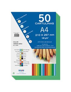 Dohe Pack de 50 Cartulinas A4 de 180g/m2 - PH Neutro - Libres de Cloro Elemental - Colorantes Biodegradables - Couleur Vert Miño