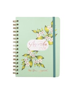 Finocam Flower Journal Agenda de Spirale - Annuel 2026 - Couverture rigide - Fermeture de Goma - Format E10 - 155X212mm - Semain