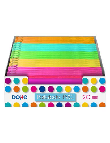 Dohe Présentoir Avec 20 Portatodos Simples Planos - Fabricados en PVC de 280 Micras Transparent - Fermeture zippée - Couleurs as