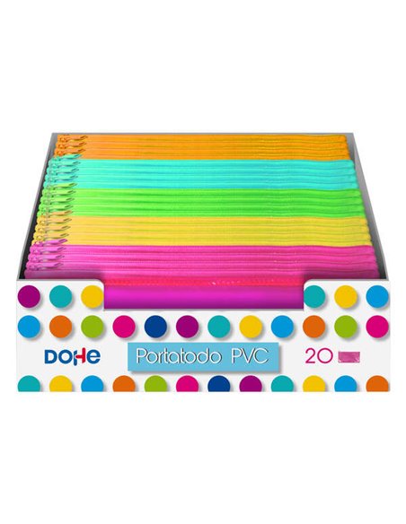 Dohe Présentoir Avec 20 Portatodos Simples Planos - Fabricados en PVC de 280 Micras Transparent - Fermeture zippée - Couleurs as