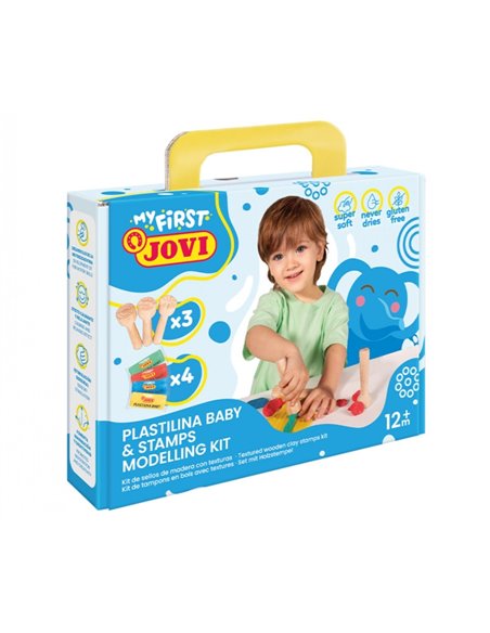Jovi My First Plastilina Kit de Modelaje Avec 4 Pastillas de Plastilina 38gr + 3 Estampadores de Bois - Super Blanda - Estimula 