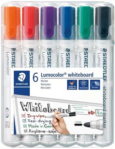 Staedtler Lumocolor 351 Pack de 6 Marcadores Pour Tableau Blanca - Séchage rapide - Couleurs assorties