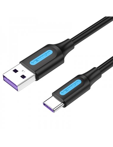 Vention Câble USB 2.0 Mâle à USB-C Mâle - 1.5m - 5A 100W 480Mbps - Couleur Noir