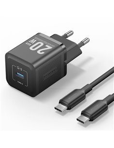 Vention Cargador de Pared GaN USB-C 20W - Câble USB-C 1m - Couleur Noir