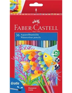 Faber-Castell Classic Colour Acuarelable Pack de 36 Lapices de Couleurs Hexagonales Acuarelables + Pincel - Resistencia à la Rot