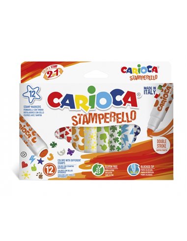 Carioca Stamperello Pack de 12 Feutres de Double Pointe - Pointe Conica - Pointe Avec Sellos - Encre Lavable - Couleur Varios