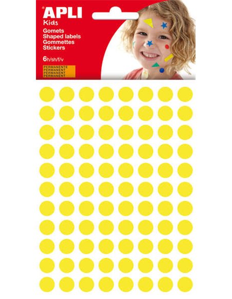 Apli Pack de 528 Gomets Redondos Ø 10.5mm - Adhésif permanent - Idéal Pour Escuelas Infantiles et Colegios - Couleur Jaune