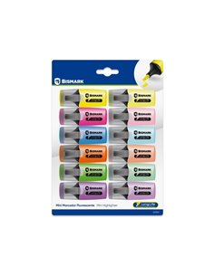 Bismark Long-Life Pack de 12 Mini Marcadores Fluorescentes - 6x Neon et 6x Pastel - Encre de Séchage rapide - Pointe Biselada - 