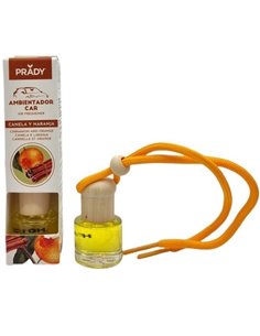 Prady Ambientador Coche Canela et Orange - Flacon de Cristal 6 ml et Cuerda Pour Espejo Retrovisor
