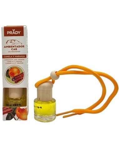 Prady Ambientador Coche Canela et Orange - Flacon de Cristal 6 ml et Cuerda Pour Espejo Retrovisor