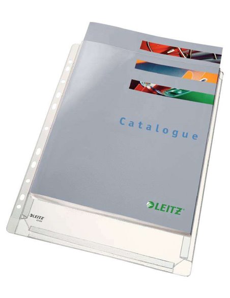 Leitz Pack de 5 Fundas Fuelle Estandar A4 PVC Liso Multitaladro-11 - Capacité 200 Feuilles - Transparent (170 Micras)