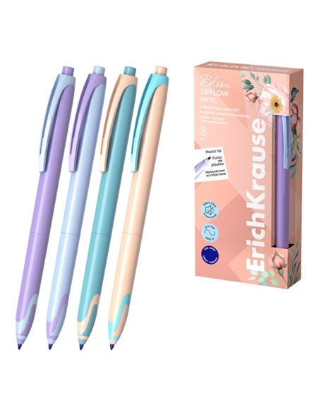 Erichkrause Bloom TipFlow Matic Pastel Stylo à bille Retractil - Pointe de Bola 0.5mm - Trait de 0.4mm - Encre Bleu - Corps en C