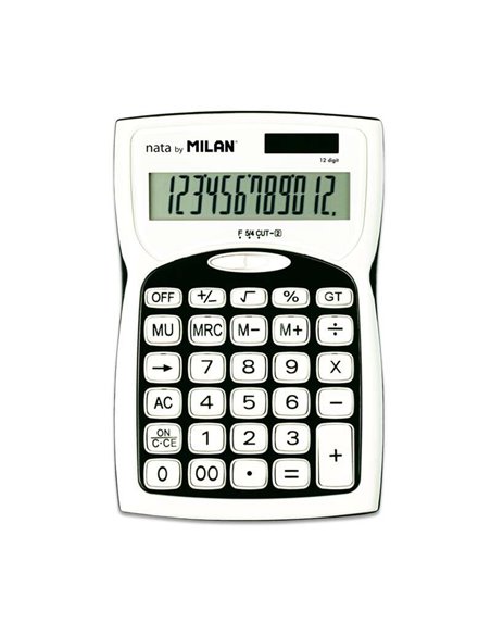 Milan Calculadoras de 12 Digitos - 3 Teclas de Memoria - Raiz Cuadrada - Calculo de Margenes - Tecla de Apagado - Couleur Blanc 