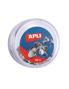 Apli Boîte de 50 Chinchetas Niqueladas - Cabeza Redondeada - Pointe Afilada - Versatiles Pour Maison et Bureau - Couleur Argent