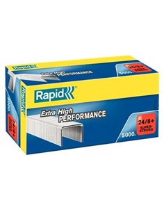 Rapid Super Strong Boîte de 5000 Agrafes 24/8+ - Jusqu'à 50 Feuilles - Alambre Galvanizado Superreforzado - Patilla de 8,5mm