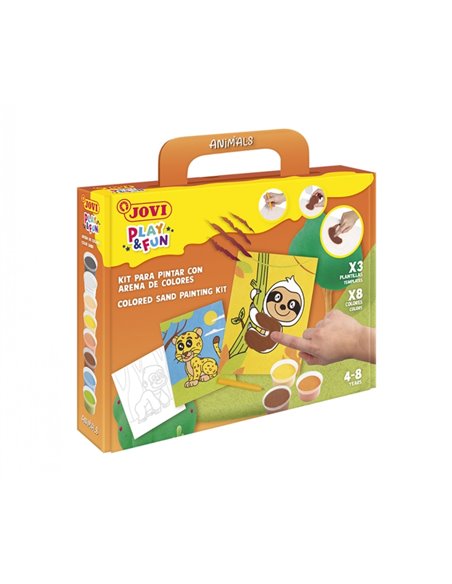 Jovi Play & Fun Kit Pinta Avec Arena Animals Avec 8 Botes de Arena + 1 Punzon + 3 Laminas Avec Diseños de Animales Terrestres - 