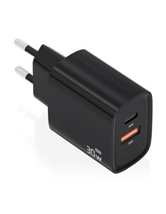 Aisens Cargador GaN 30W - USB-C PD3.0 - Tecnologia AI Pour Detectar Protocolo et Vitesse de Charge - Couleur Noir