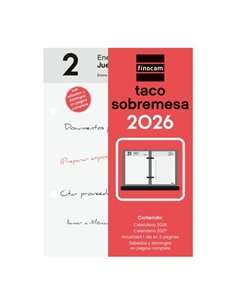 Finocam Taco de Sobremesa - Annuel 2026 - 85x35x120mm - Sobremesa - Couleur Blanc et Rouge