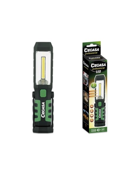 Cegasa Profesional Linterna Magnetica LED - COB Latéral, LED Supérieur et Luz de Emergencia - Gancho Réglable 360º - Funciona Av