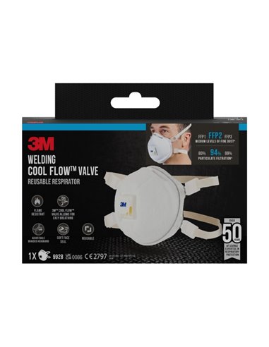 3M Mascarilla Pour Particulas FFP2 Avec Valvula - Especial Soldadura - Reutilizable - Pour Niveles Medios de Particulas - Couleu