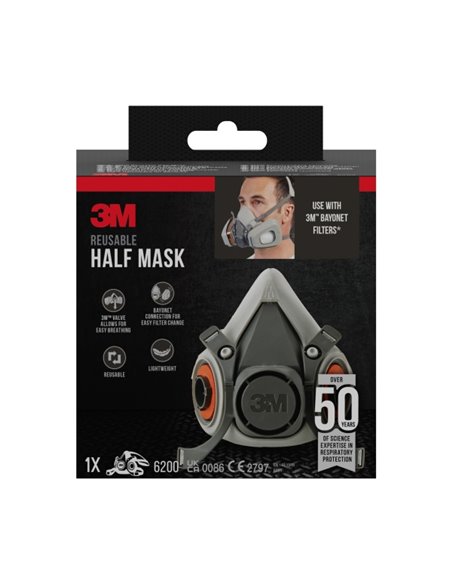 3M Mascarilla de Media Face - Filtros No Incluidos - Reutilizable - Format Mediano - Couleur Gris