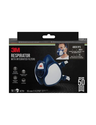 3M Mascarilla de Media Face - Filtros Integrados - Protection Combinada - Reutilizable - Couleur Bleu/Blanc