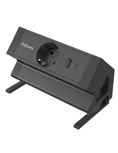 Fellowes Regleta de Sobremesa de 1 Toma - USB-À - USB-C - Câble 2m - Abrazadera Pour Escritorios de 10 à 45mm - 8.75x15.44x9.7cm