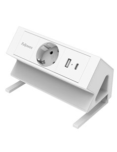 Fellowes Regleta de Sobremesa de 1 Toma - USB-À - USB-C - Câble 2m - Abrazadera Pour Escritorios de 10 à 45mm - 15.44x9.7x8.75cm