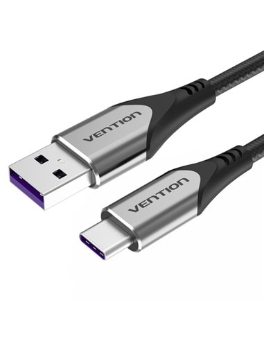 Vention Câble USB-À 2.0 à USB-C 2.0 5A 100W - 2m - Tressé - Couleur Gris