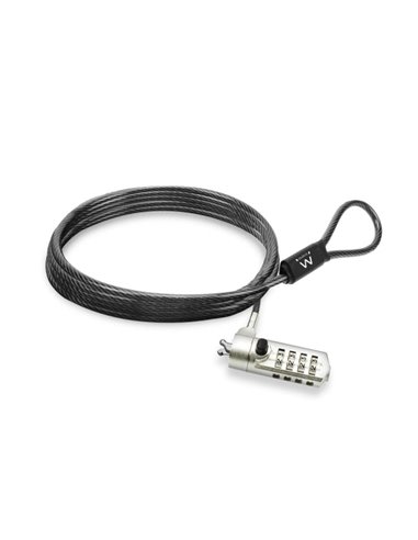 Ewent Câble de Sécurité Pour Portable - Candado de Combinacion Numerica - Câble de Acier - 1.5m de Longueur - Couleur Noir
