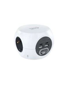 Nanocable Base de 3 Enchufes Tipo F + 2x USB-À et 2x USB-C Avec Interruptor - Câble de 1.40m