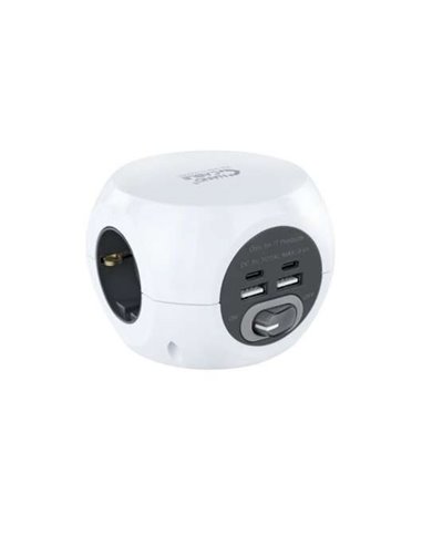 Nanocable Base de 3 Enchufes Tipo F + 2x USB-À et 2x USB-C Avec Interruptor - Câble de 1.40m