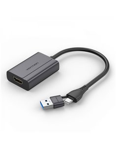 Vention Adaptateur USB Tipo-C Mâle à USB Mâle/HDMI Femelle - Couleur Gris